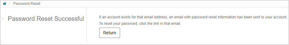Notification that the password reset email has been sent to your provided email address.